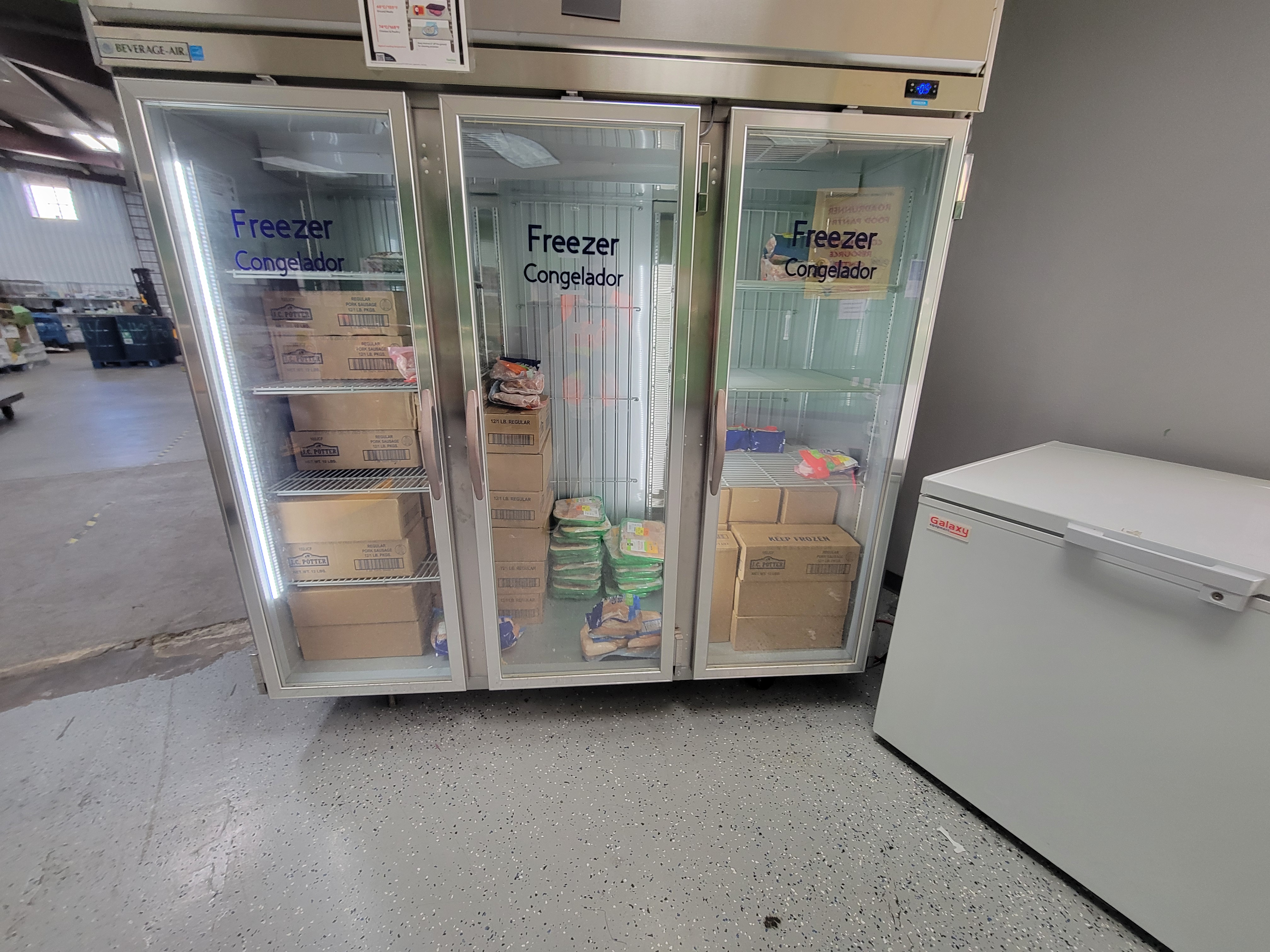 Box freezer next to chest freezer.